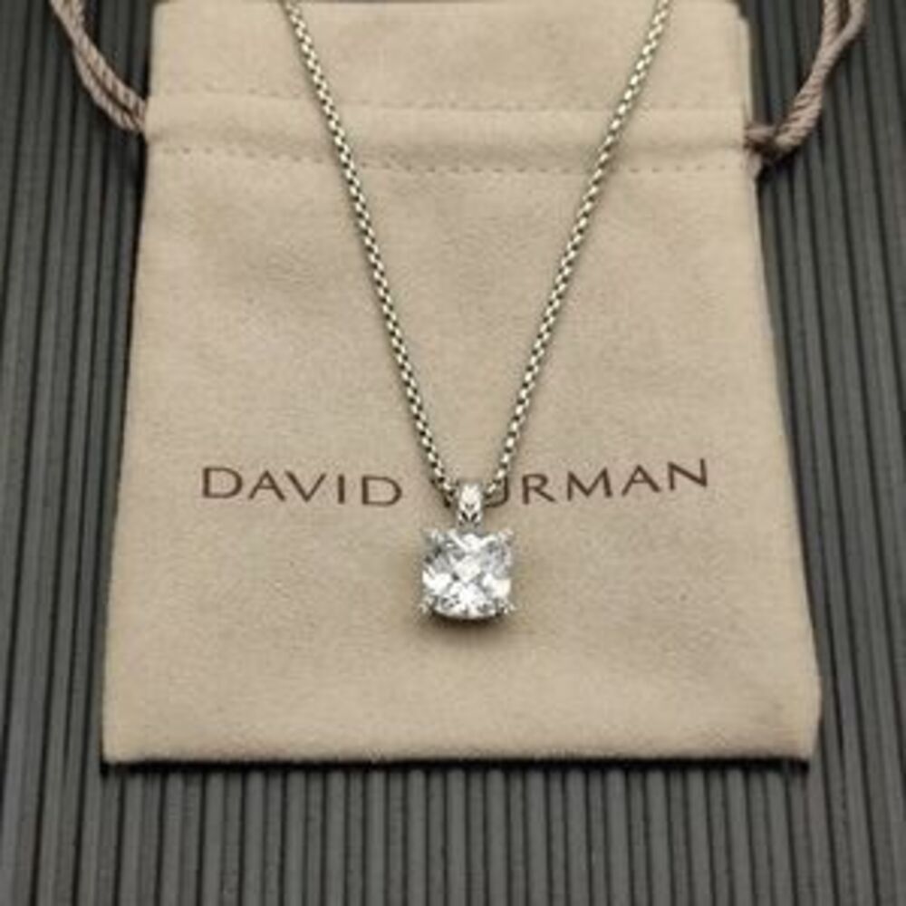 David Yurman Silver Center Stone Gold Four-Prong White Diamond Necklace